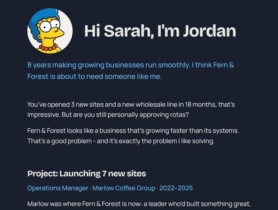 Example ProfileCraft page